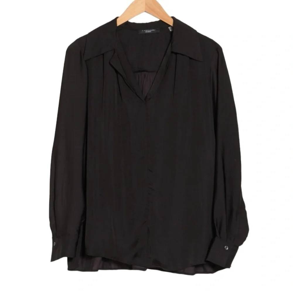 T Tahari Poet Long Sleeve Top (Plus) 1x BLACK NWT - Picture 1 of 3